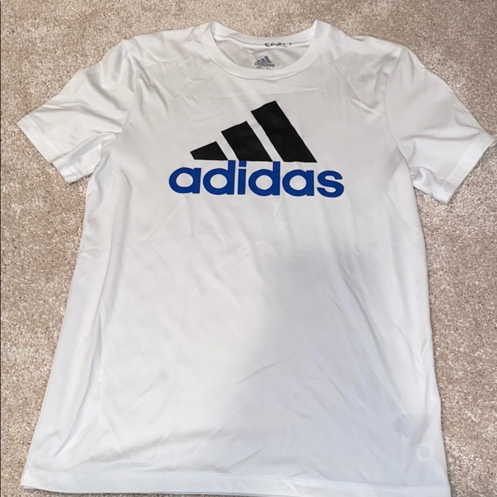 white adidas workout tee